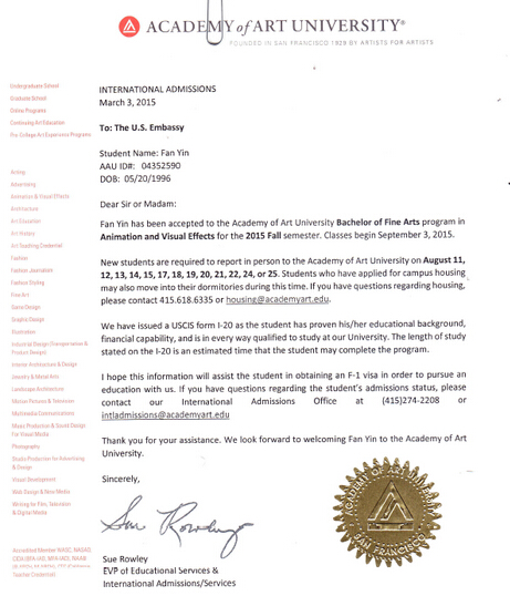 中传媒艺术留学预科尹同学收获录取快报