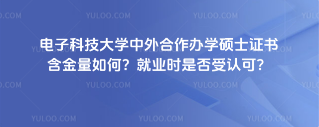 电子科技大学中外合作办学硕士证书含金量如何？就业时是否受认可？