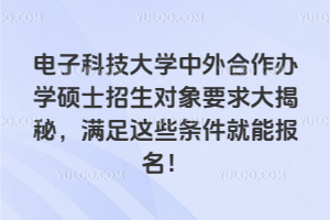 电子科技大学中外合作办学硕士招生对象要求大揭秘，满足这些条件就能报名！