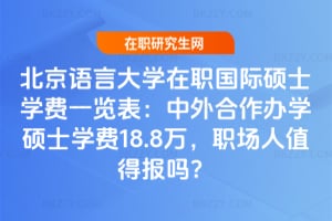 2026年北京語言大學在職國際碩士學費一覽表：中外合作辦學碩士學費18.8萬，職場人值得報嗎？
